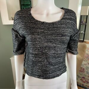 Moth Anthopologie Marion Wool Blend Heathered Gray White Cropped Sweater Small S